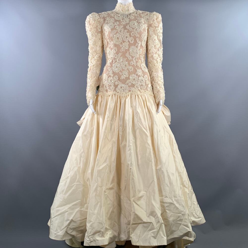 FRANK MASANDREA Size S Cream Floral Wedding Gown Long Gown/Evening Wear